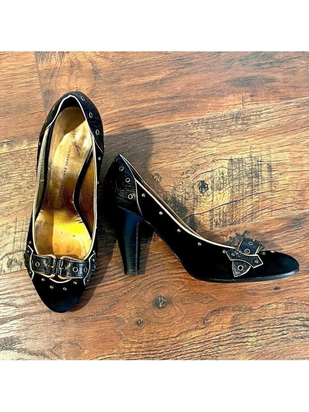 Guiseppe ZANOTTI VICINI black suede and leather heels. Made in Italy. Size 38.5